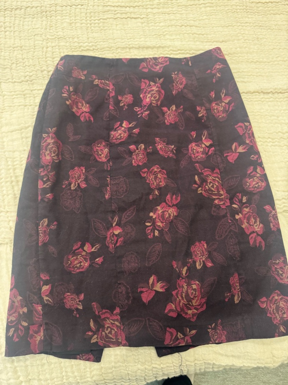 White House Black Market Black Pencil Skirt with Pink Rose Print